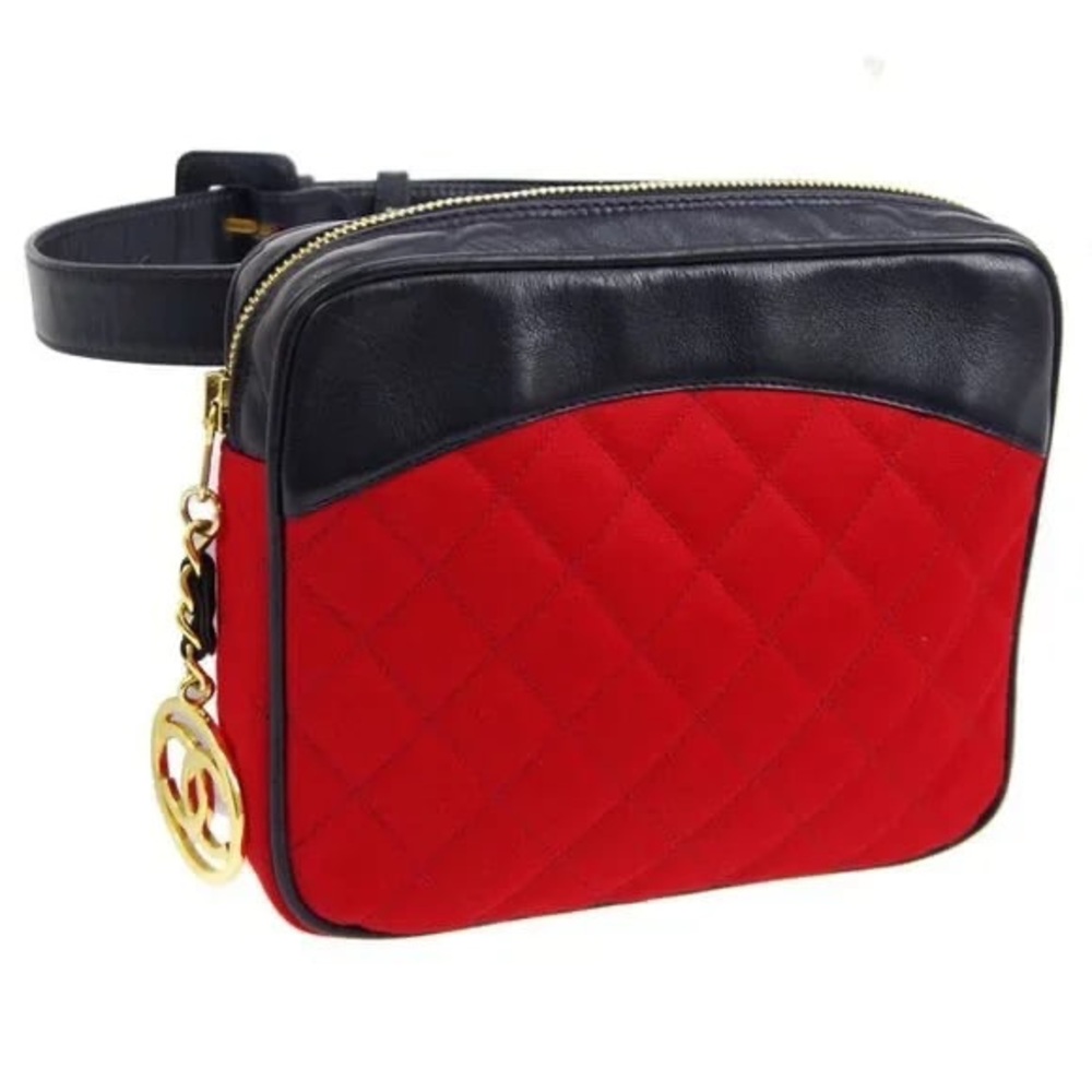 Authentic CHANEL red navy vintage bum belt bag mini waist bag